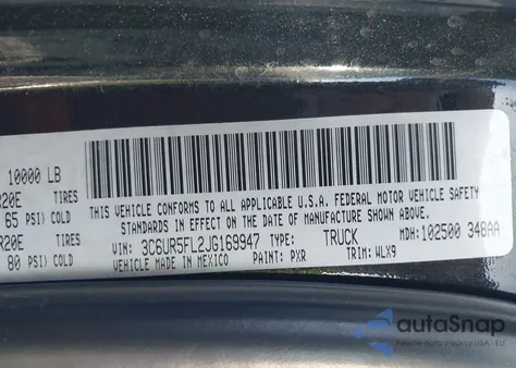 2018 Ram 2500 Laramie 4X4 6'4 Box из США, поврежденный, VIN 3C6UR5FL2JG169947